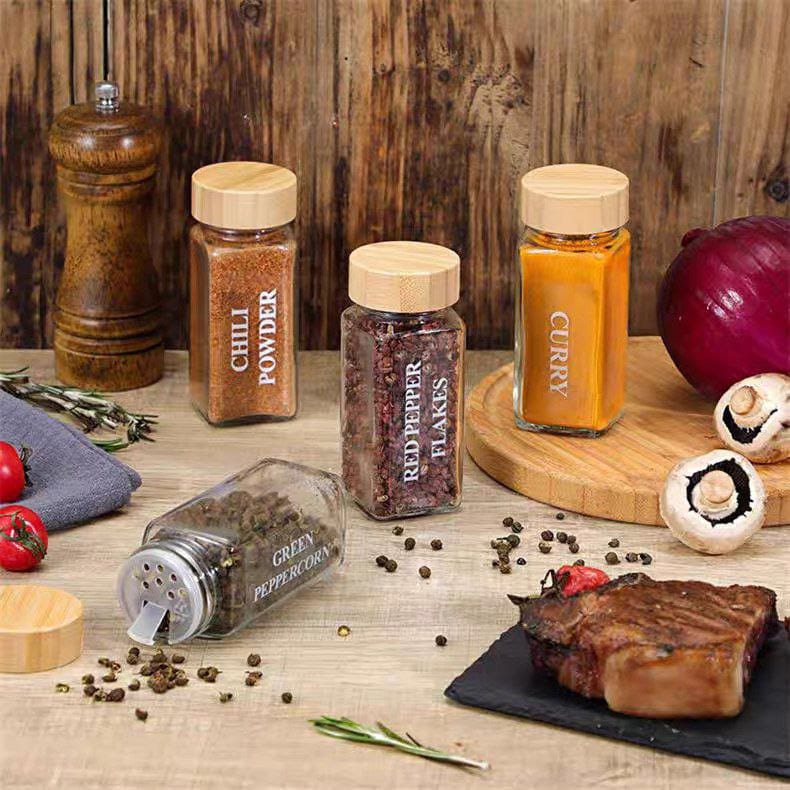 طقم توابل 12 برطمان زجاج بغطاء خشب – 120 مل