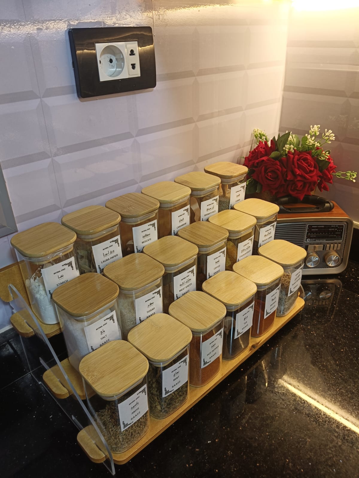 منظم بهارات خشب × أكريليك