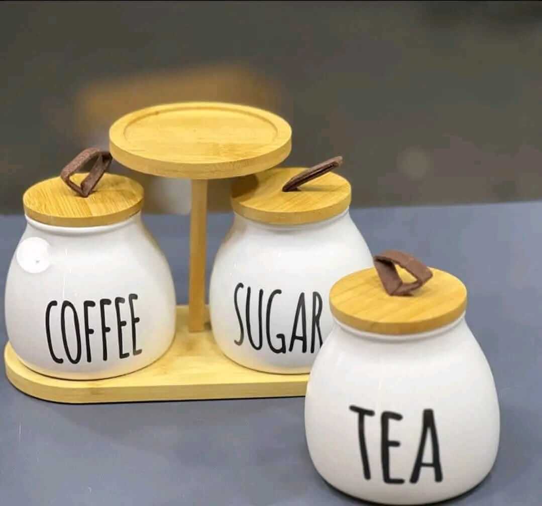 طقم برطمانات بغطاء خشب