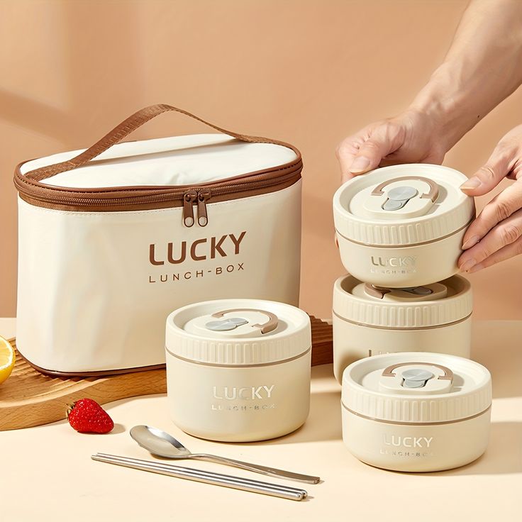 لانش بوكس حراري 4 قطع + شنطة عزل حراري