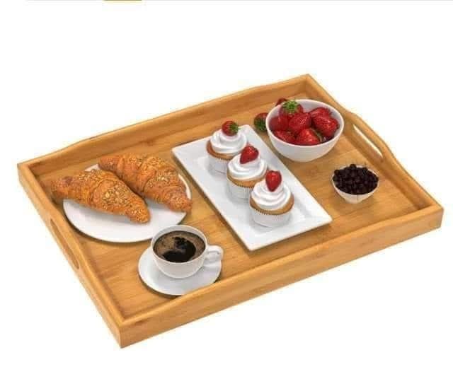 صواني تقديم خشب بامبو طبيعية (طقم 3 قطع)