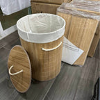 باسكت غسيل خشب بامبو مبطن بكتان من الداخل